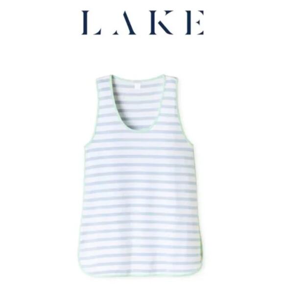 LAKE Saltwater Blue Striped Pima Cotton Pajama Tank Top - Picture 2 of 8